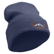Deer Mountain Embroidered 12 Inch Long Knitted Beanie - Navy OSFM