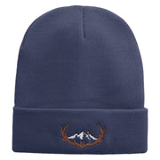 Deer Mountain Embroidered 12 Inch Long Knitted Beanie - Navy OSFM