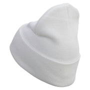 Telescope Logo Embroidered 12 Inch Long Knitted Beanie - White OSFM