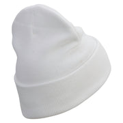 Telescope Logo Embroidered 12 Inch Long Knitted Beanie - White OSFM