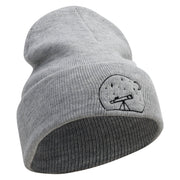 Telescope Logo Embroidered 12 Inch Long Knitted Beanie - Heather-Grey OSFM
