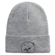 Telescope Logo Embroidered 12 Inch Long Knitted Beanie - Heather-Grey OSFM