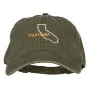 California with Map Outline Embroidered Washed Cotton Twill Cap