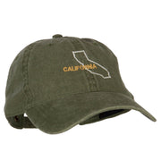 California with Map Outline Embroidered Washed Cotton Twill Cap