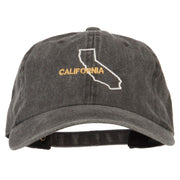 California with Map Outline Embroidered Washed Cotton Twill Cap