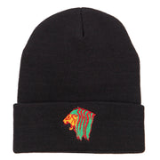 Rasta Lion Head Embroidered Long Beanie