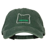 Oregon with Map Outline Embroidered Washed Cotton Twill Cap