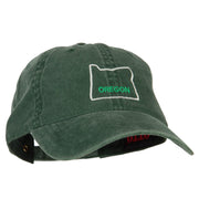 Oregon with Map Outline Embroidered Washed Cotton Twill Cap