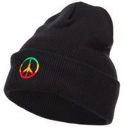 Rasta Peace Symbol Embroidered Long Beanie