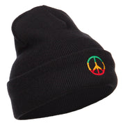 Rasta Peace Symbol Embroidered Long Beanie