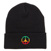 Rasta Peace Symbol Embroidered Long Beanie