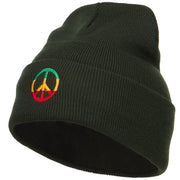 Rasta Peace Symbol Embroidered Long Beanie