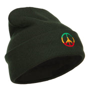 Rasta Peace Symbol Embroidered Long Beanie