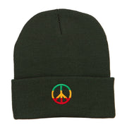 Rasta Peace Symbol Embroidered Long Beanie