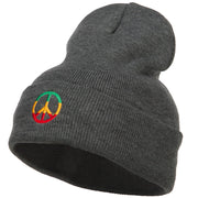 Rasta Peace Symbol Embroidered Long Beanie