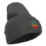 Rasta Peace Symbol Embroidered Long Beanie