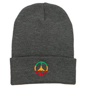 Rasta Peace Symbol Embroidered Long Beanie