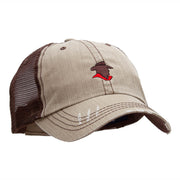 Cowboy Silhouette Embroidered Frayed Mesh Cap