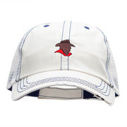 Cowboy Silhouette Embroidered Frayed Mesh Cap