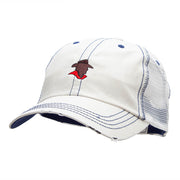 Cowboy Silhouette Embroidered Frayed Mesh Cap