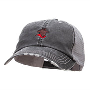 Cowboy Silhouette Embroidered Frayed Mesh Cap