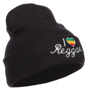 Rasta I Love Reggae Embroidered Long Beanie