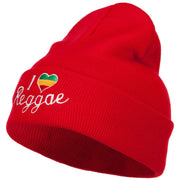 Rasta I Love Reggae Embroidered Long Beanie