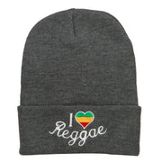 Rasta I Love Reggae Embroidered Long Beanie