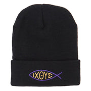 Religious Symbol of Christ Embroidered Long Beanie