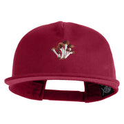 Cluster Mushroom Embroidered 5 Panel Cotton High Profile Flat Bill Unstructured Cap - Burgundy OSFM