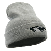 Racing Horses Embroidered 12 Inch Long Knitted Beanie