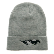 Racing Horses Embroidered 12 Inch Long Knitted Beanie