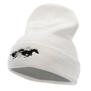 Racing Horses Embroidered 12 Inch Long Knitted Beanie