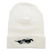 Racing Horses Embroidered 12 Inch Long Knitted Beanie