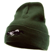 Racing Horses Embroidered 12 Inch Long Knitted Beanie