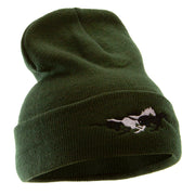 Racing Horses Embroidered 12 Inch Long Knitted Beanie