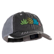 Succulent Arrangement Embroidered Low Profile Special Cotton Mesh Cap - Black OSFM