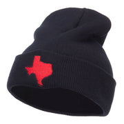 Red Texas State Map Embroidered Cuff Beanie