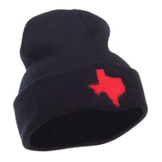 Red Texas State Map Embroidered Cuff Beanie