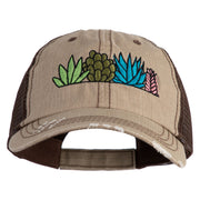 Succulent Arrangement Embroidered Low Profile Special Cotton Mesh Cap - Khaki-Brown OSFM
