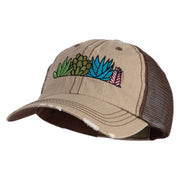 Succulent Arrangement Embroidered Low Profile Special Cotton Mesh Cap - Khaki-Brown OSFM