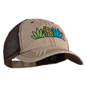 Succulent Arrangement Embroidered Low Profile Special Cotton Mesh Cap - Khaki-Brown OSFM