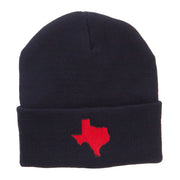 Red Texas State Map Embroidered Cuff Beanie