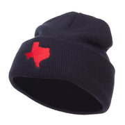 Red Texas State Map Embroidered Cuff Beanie