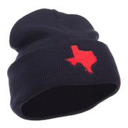 Red Texas State Map Embroidered Cuff Beanie