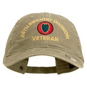 U.S. Army 24th Infantry Division Embroidered Washed Solid Pigment Dyed Cotton Twill Brass Buckle Cap - Khaki OSFM