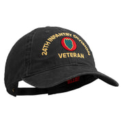 U.S. Army 24th Infantry Division Embroidered Washed Solid Pigment Dyed Cotton Twill Brass Buckle Cap - Black OSFM