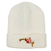 Maryland State Flag Map Embroidered Long Beanie