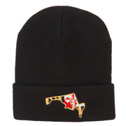 Maryland State Flag Map Embroidered Long Beanie