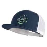 Lily Pads Embroidered Classic 5 Panel Two Tone Mesh Trucker Snapback Cap - Navy-White OSFM
